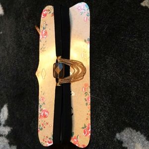 Self Esteem Wrap Choker with Brown Stone & Six Hanging Looped Gold Chains